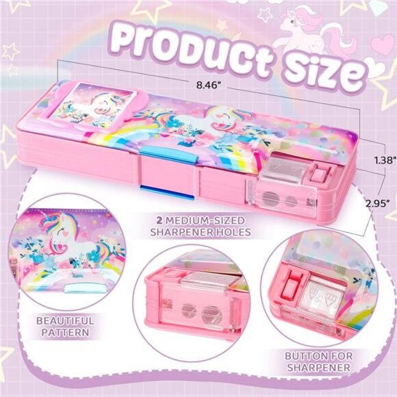 Henoyso Multifunctional Pencil‎ Box for Girls Unicorn Pencil Case with - Picture 3 of 7